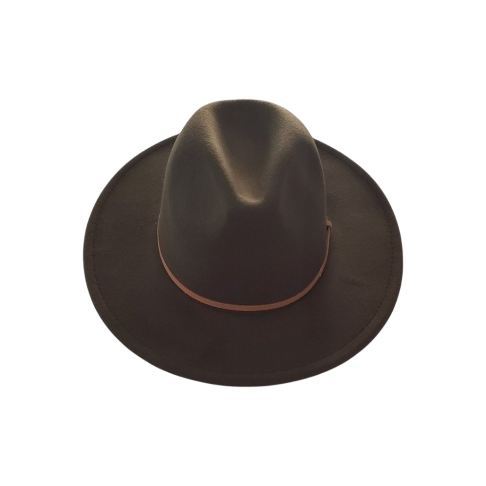 Crown Vintage Olive Green Wide Brim Boho Western Fedora Hat Tan Band Womens OS